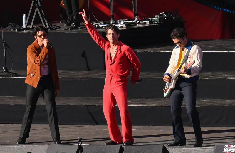 Jonas Brothers perform during the Global Citizen Festival. AFP