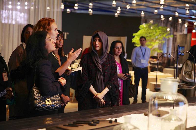Sheikha Latifa bint Mohammed bin Rashid Al Maktoum, centre, at Dubai Art Season 2016. Courtesy: Dubai Culture & Arts Authority