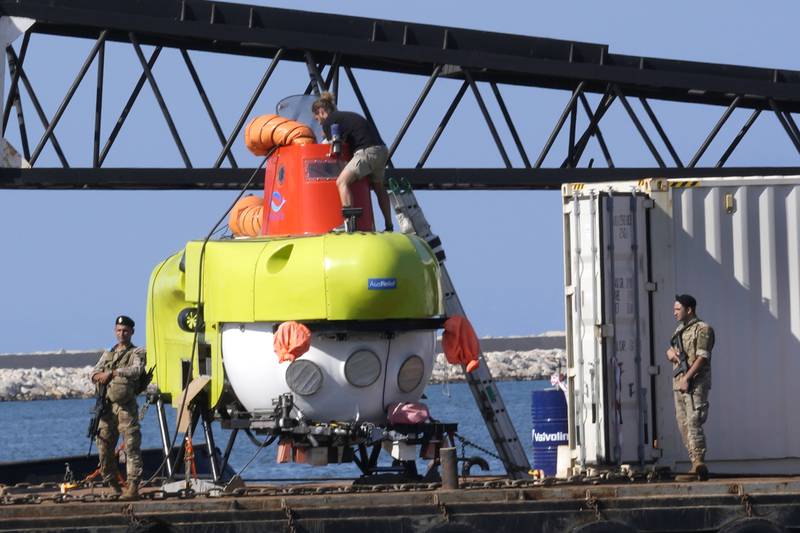 The Pisces VI submarine at a Lebanese Navy base, in Tripoli, north Lebanon. AP