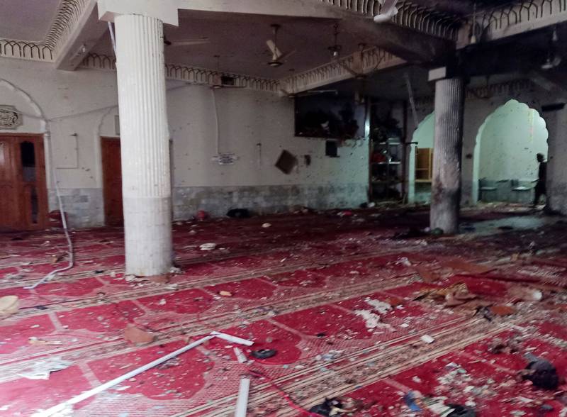 The prayer hall following the explosion during Friday prayers in Peshawar. Reuters