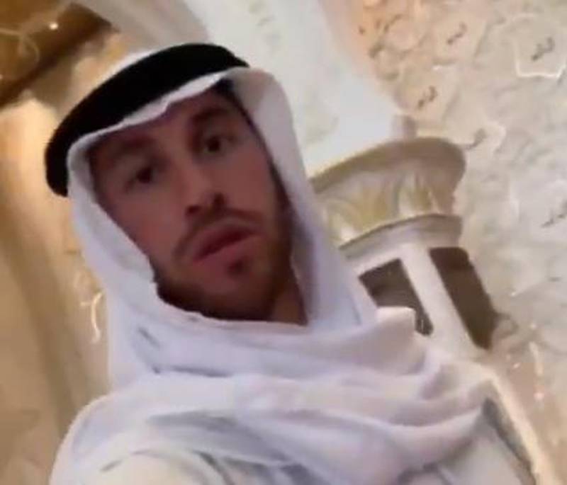 Sergio Ramos at the Sheikh Zayed Grand Mosque. Courtesy sergioramos / Instagram