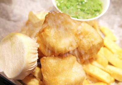 Fish and chips on the new menu at Pearls & Caviar. Courtesy: Pearls & Caviar
