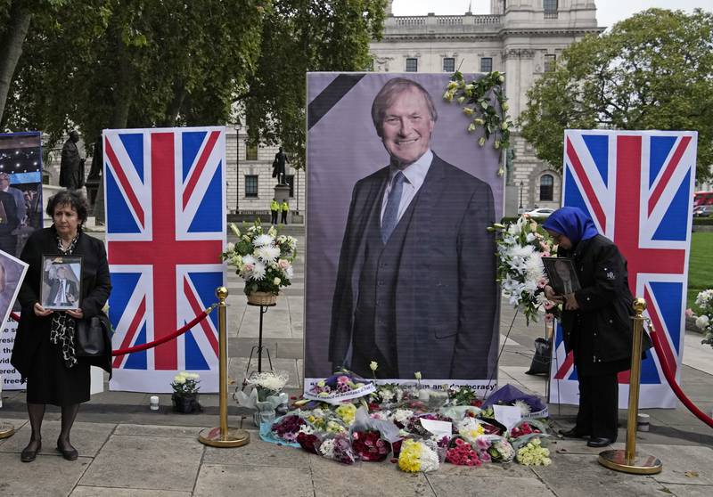 A memorial service for Amess outside the Houses of Parliament in London, in October 2021. AP Photo