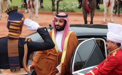 The Saudi Crown Prince arrives for the ceremonial reception. EPA