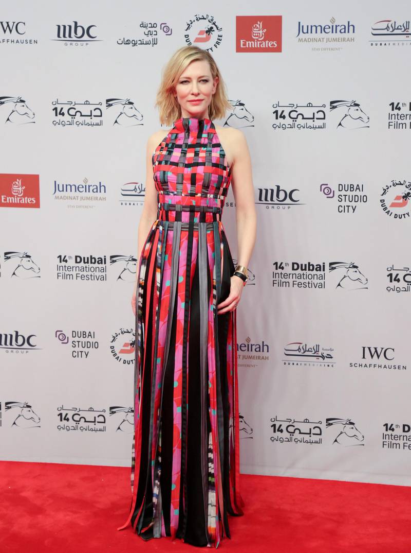 Cate Blanchett poss during the opening night of the Dubai International Film Festival. Satish Kumar / Reuters.