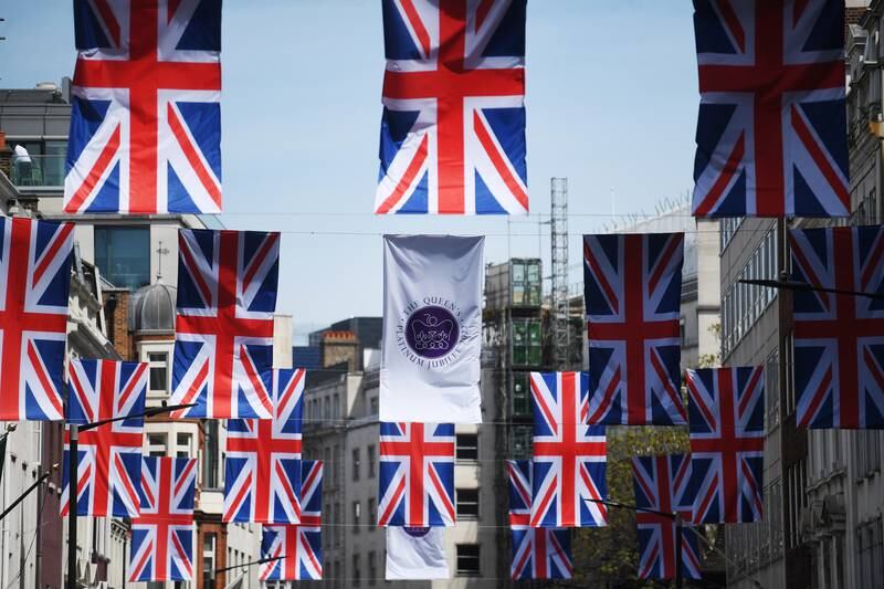 Union flags decorate a street Mayfair, London. EPA