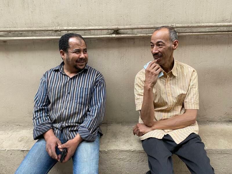 But not all worshippers develop a zebiba - raisin in Arabic - or to the same degree. While Cairo garage attendant Mahmoud Nassar, 43, left, has a noticable mark, that on colleague Reda Abdelsalam, 47, is more faint. Nada El Sawy / The National