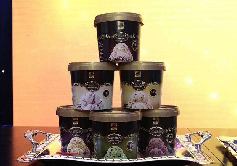 Al Ain Dairy has launched a range of camel-milk ice cream in six flavours – date, saffron, cardamom, chocolate, caramel and “lite” raspberry vanilla. Jeffrey E Biteng / The National 