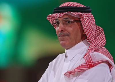 Saudi Minister of Finance Mohammed Al Jadaan speaks during a panel event. AFP