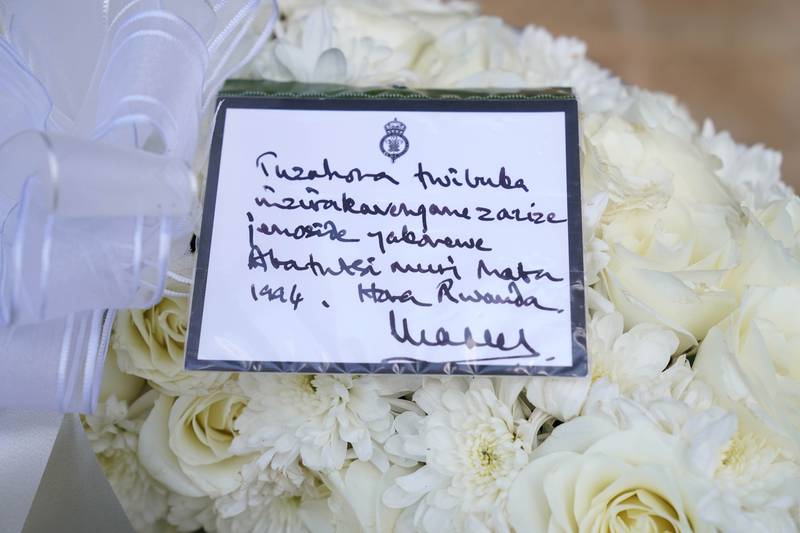 The card on a wreath laid by the Prince of Wales. PA