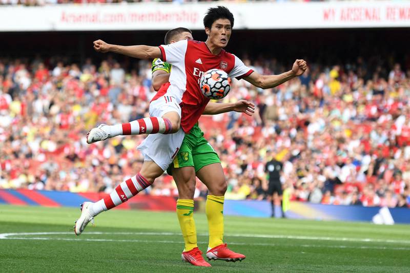 Right-back: Takehiro Tomiyasu (Arsenal) – Right-back had been a problem position for Arsenal this season but Tomiyasu’s terrific debut against Norwich suggested it won’t be any longer. AFP