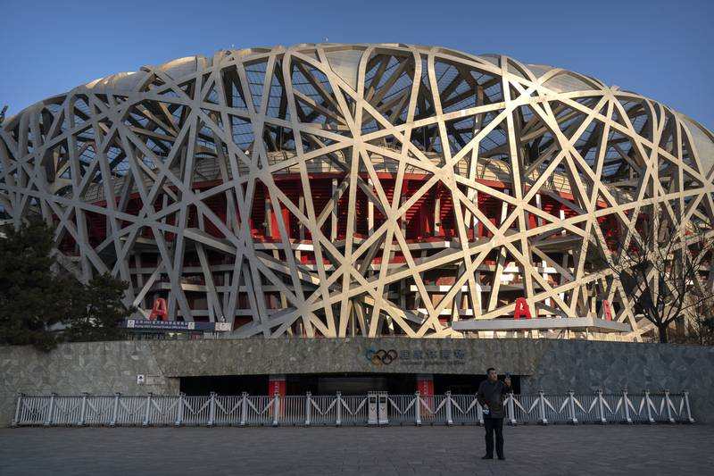 The National Stadium, also known as the Bird's Nest, in Beijing will host the opening and closing ceremonies of the Winter Olympics. AP
