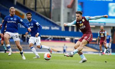Aston Villa's Jack Grealish shoots at goal. Reuters