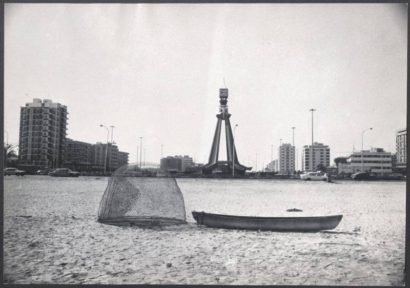 Clock Tower roundabout on Corniche Street, Abu Dhabi, circa 1970. Copyright Zaki Nusseibeh