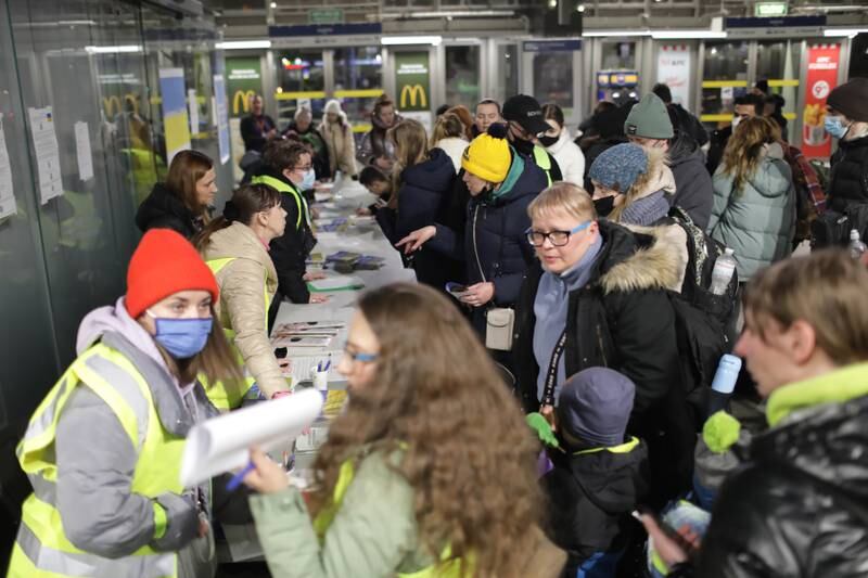 Ukrainian refugees arrive in Warsaw by train from Kiev. EPA
