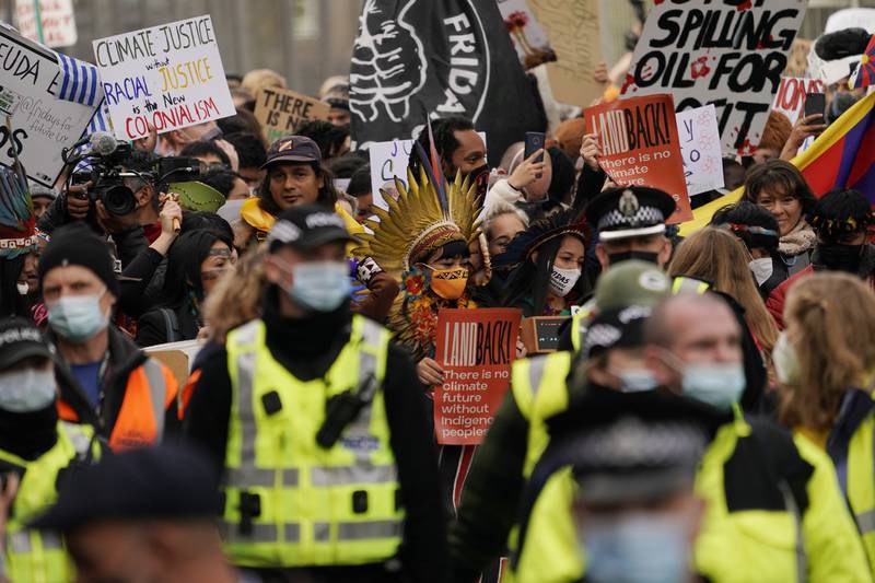 The protest was part of a series of demonstrations being staged around the world on Friday and Saturday to coincide with the climate change conference in Scotland. AP Photo