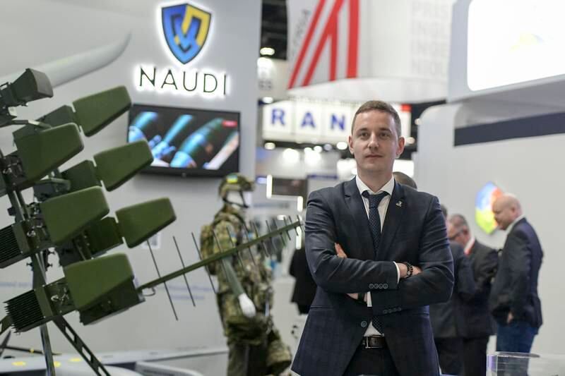 Oleg Skliar, from Ukraine's Kyiv Design Bureau, which makes spotter drones. Khushnum Bhandari / The National