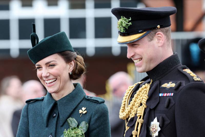 The then Duchess of Cambridge and Duke of Cambridge attend the Irish Guards' St.  Patrick's Day Parade at Mons Barracks in Aldershot in March, 2022.  Reuters