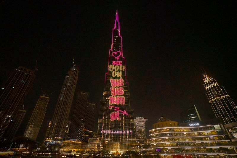 Burj Khalifa lights up with the lyrics of 'Yas Yas Baby', the catchy theme song for Yas Island's summer campaign. Photo: Yas Island