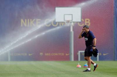 Barcelona coach Ernesto Valverde during training. Reuters