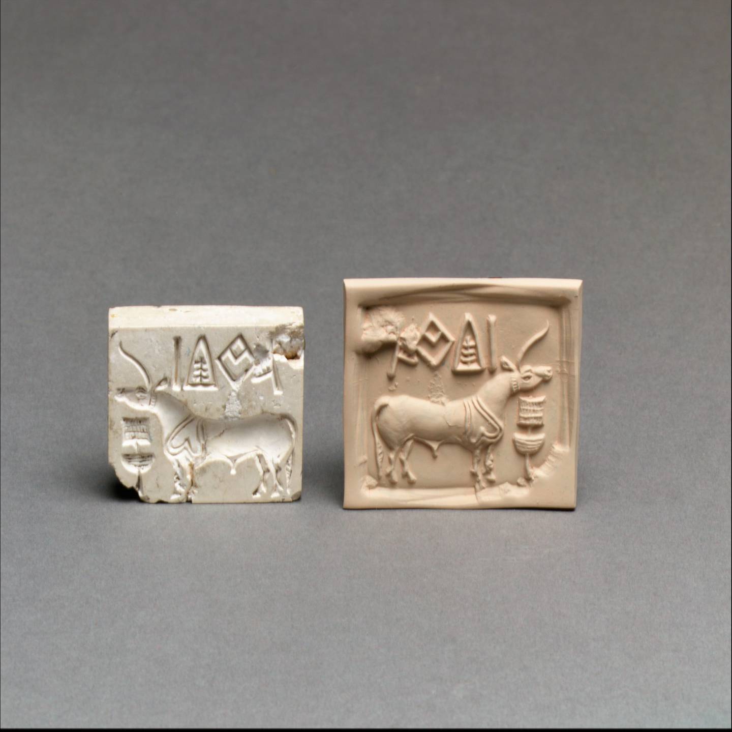 Stamp seal and modern impression: unicorn and incense burner, burnt steatite, circa 2600–1900 BCE. Photo: Metropolitan Museum of Art
