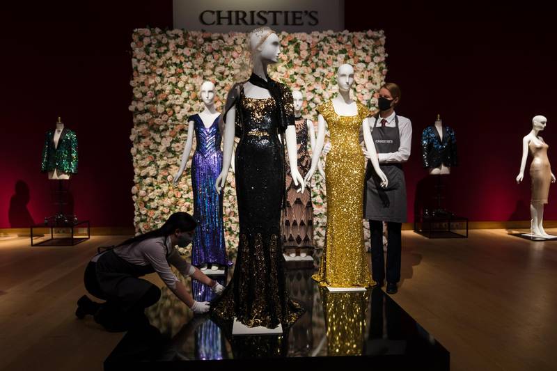 The L'Wren Scott Collection on display at Christie's Auction House in London. The sale contains 55 creations from the late designer.  EPA/Vickie Flores