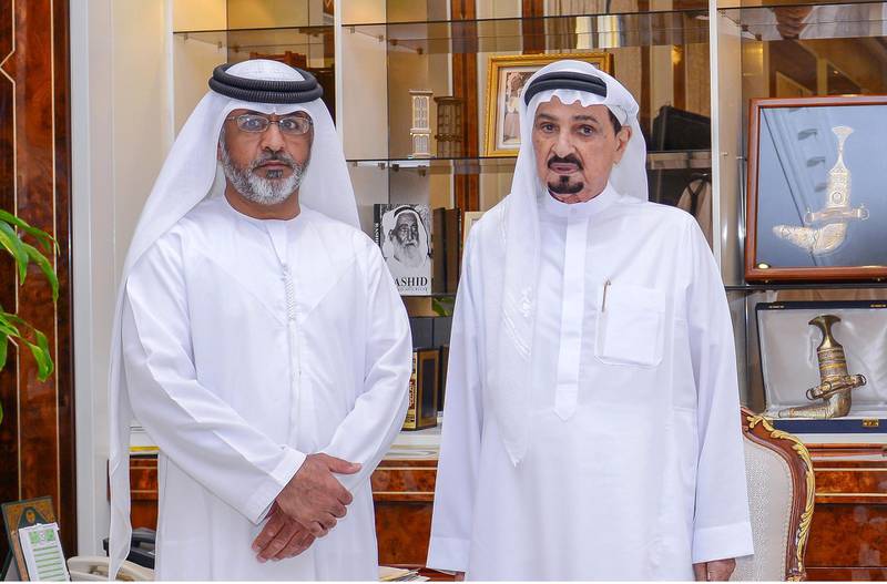 Ali Rashed Al Mazrouei, left, pictured with Sheikh Humaid bin Rashid Al Nuaimi, the Ruler of Ajman. Courtesy: WAM