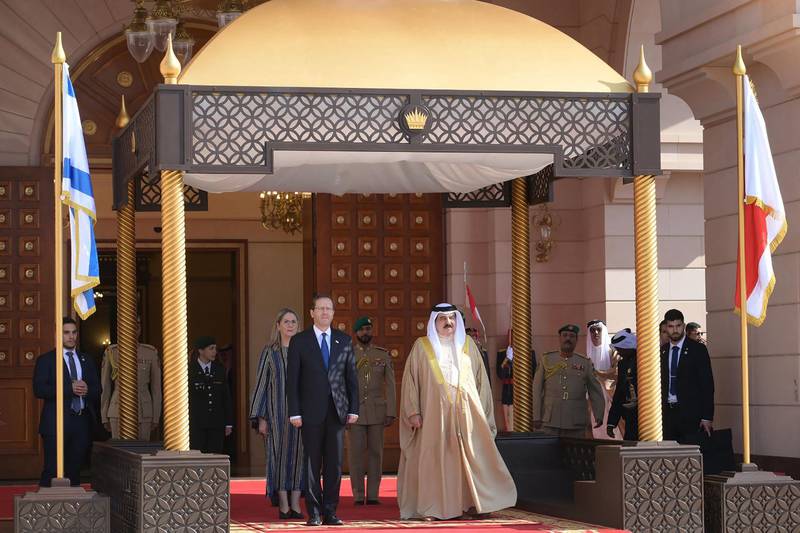 Bahrain's King Hamad receives Israeli President Isaac Herzog in Manama. AFP