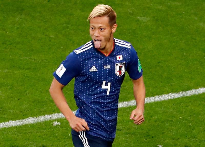 epa06836905 Keisuke Honda of Japan celebrates scoring the 2-2 goal during the FIFA World Cup 2018 group H preliminary round soccer match between Japan and Senegal in Ekaterinburg, Russia, 24 June 2018.

(RESTRICTIONS APPLY: Editorial Use Only, not used in association with any commercial entity - Images must not be used in any form of alert service or push service of any kind including via mobile alert services, downloads to mobile devices or MMS messaging - Images must appear as still images and must not emulate match action video footage - No alteration is made to, and no text or image is superimposed over, any published image which: (a) intentionally obscures or removes a sponsor identification image; or (b) adds or overlays the commercial identification of any third party which is not officially associated with the FIFA World Cup)  EPA/ROMAN PILIPEY EDITORIAL USE ONLY  EDITORIAL USE ONLY