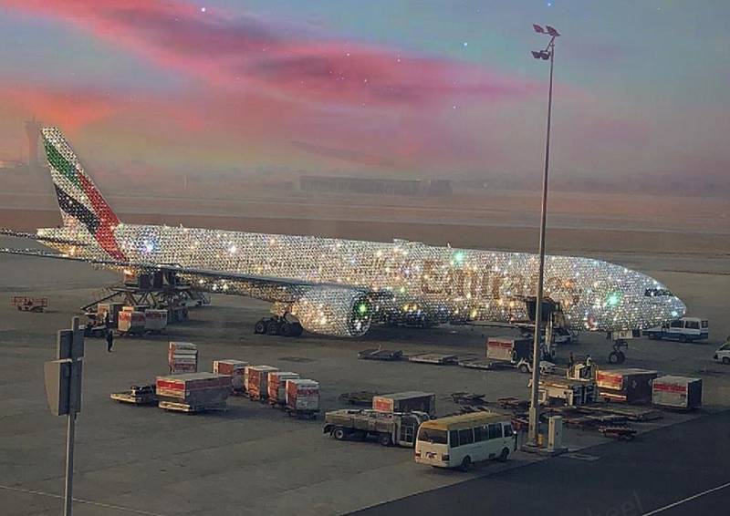 The Emirates 'Bling 777', a crystal-encrusted jet, was created by artist Sara Shakheel
