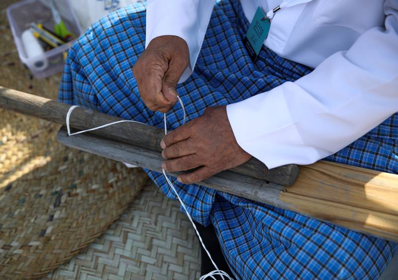 Emirati oar maker at the Maritime Heritage Festival in Al Bahar at the Corniche. Victor Besa / The National