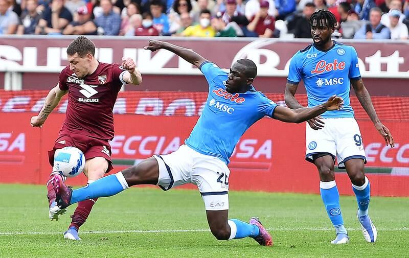 Kalidou Koulibaly tackles Andrea Belotti during the Serie A match between Torino and Napoli. EPA