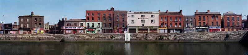 A panorama of Ellis Quay, Dublin, 1991. This was stitched together using the original shots and then scanned and put together using computer software.