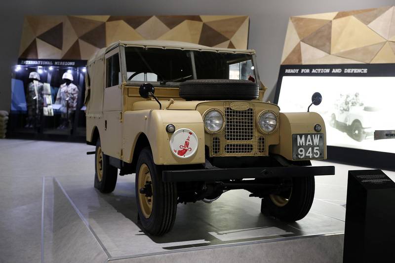 DUBAI , UNITED ARAB EMIRATES , JAN 25 – 2018 :- This Land Rover is the oldest vehicle belonging to the UAE Armed Forces. It was acquired in 1951 and used for patrol duties with the Trucial Levies and Trucial Scouts on display at the UAE Armed Forces Exhibition held at Etihad Museum in Dubai. (Pawan Singh / The National) For Arts & Life. Story by John Dennehy 