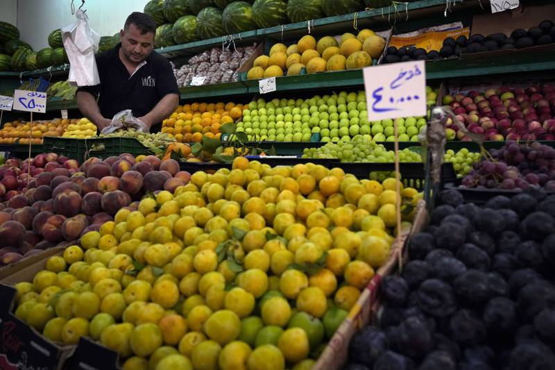 A fruit shop in Beirut, Lebanon. The gap between overall and food price inflation is highest in Lebanon, Egypt and Rwanda, Moody's said. AP