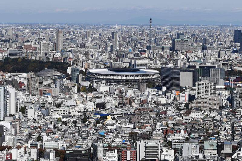 The completed Tokyo 2020 Olympic Games stadium as seen from a distance. AFP