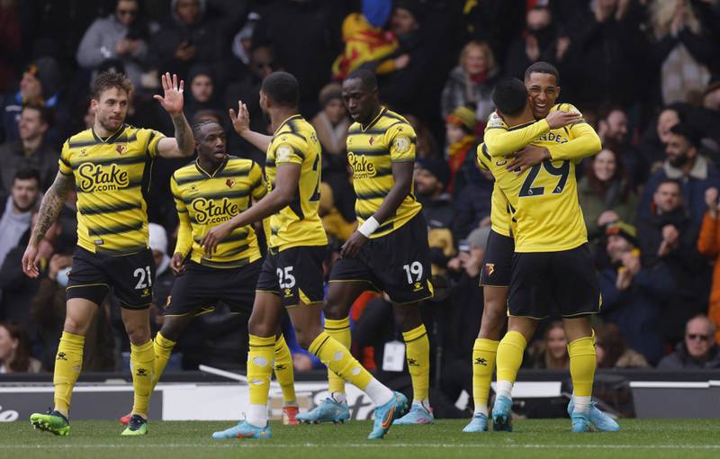 Watford's Cucho Hernandez celebrates after levelling the scores at 1-1. Reuters
