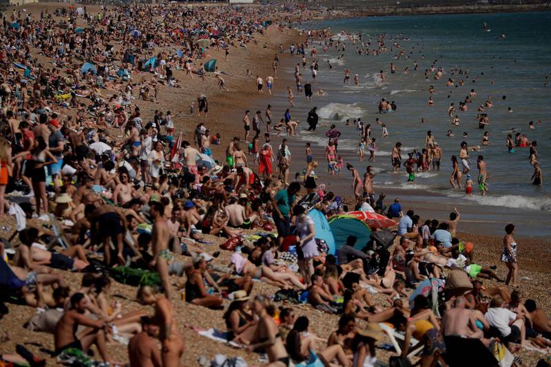 A packed Brighton beach on Britain's hottest day of the year on June 24 2020. AP Photo
