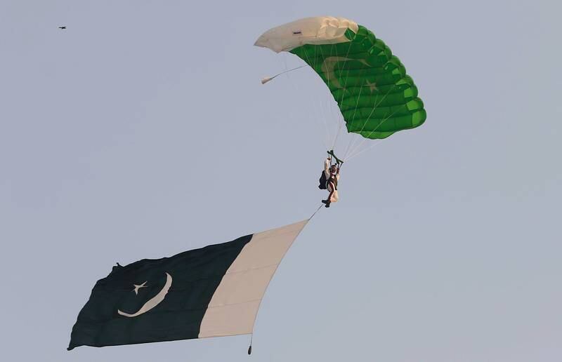 Pakistan Navy skydivers. EPA
