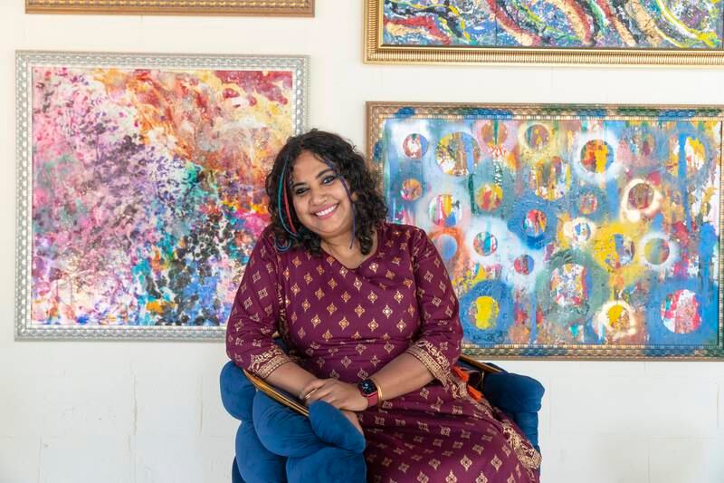 Ruxeena Musthafa, an artist who set up the International Studio of Art and Galleries Dubai, is among those who received a UAE golden visa in the cultural category.
Antonie Robertson / The National
