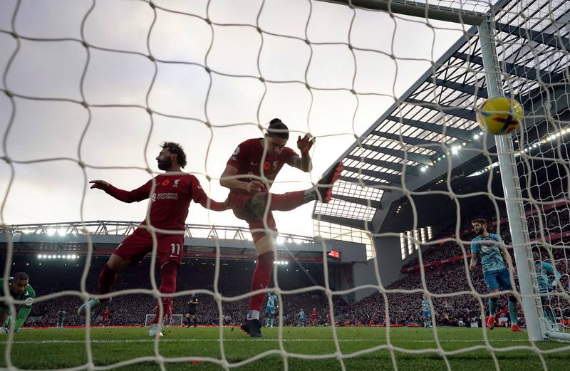 Darwin Nunez celebrates scoring Liverpool's third goal. PA