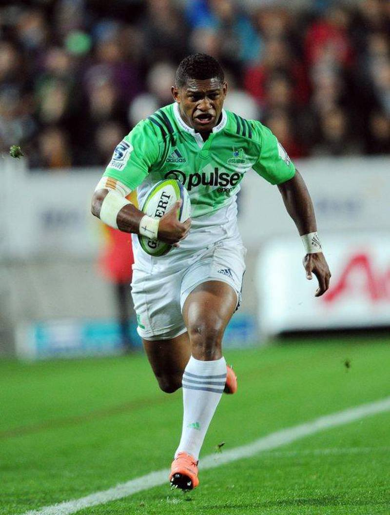 Waisake Naholo of the Otago Highlanders shown in action in his team's Super Rugby contest on Saturday in Hamilton, New Zealand. Ross Stetford / EPA / May 7, 2016 