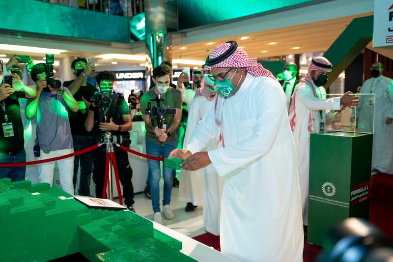 The final Lego brick was laid by Prince Khalid bin Sultan Al Faisal, chairman of the Saudi Automobile and Motorcycle Federation. Courtesy Saudi Arabian Grand Prix