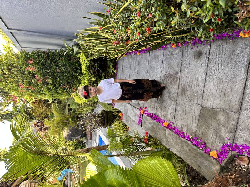 Chloe Rees's son takes part in a traditional ceremony at his school in Bali. Photo: Chloe Rees