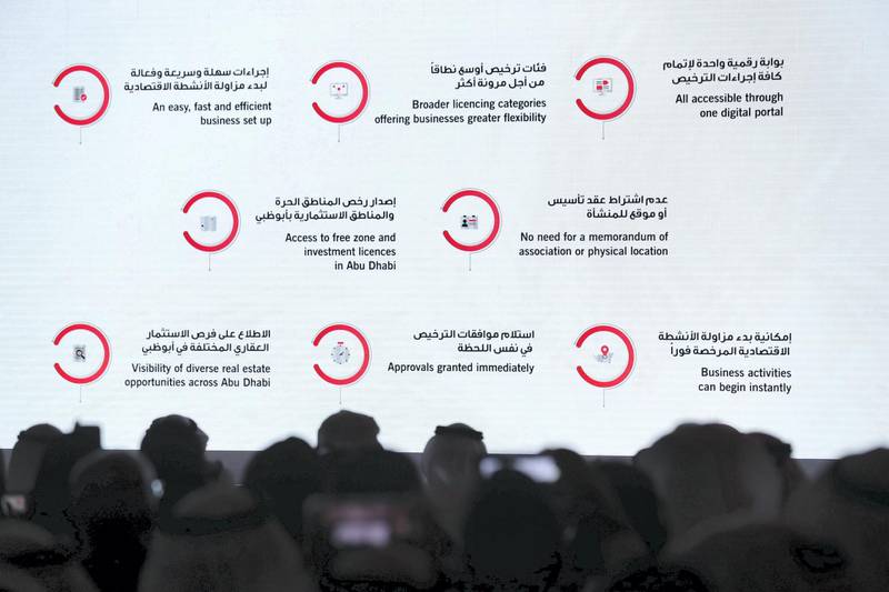 Abu Dhabi, United Arab Emirates - June 25, 2019: Announcement of a series of new initiatives developed for the private sector at the Abu Dhabi Private sector forum at the Park Hyatt. Tuesday the 25th of June 2019. Saadiyat Island, Abu Dhabi. Chris Whiteoak / The National
