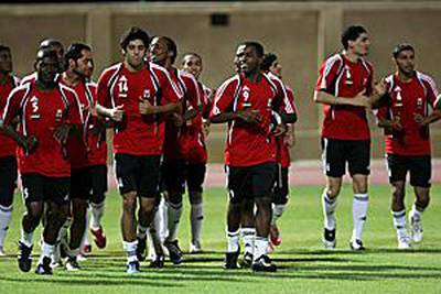 The UAE squad train at Al Wasl in Dubai before their 7-2 friendly defeat to Germany on June 2.