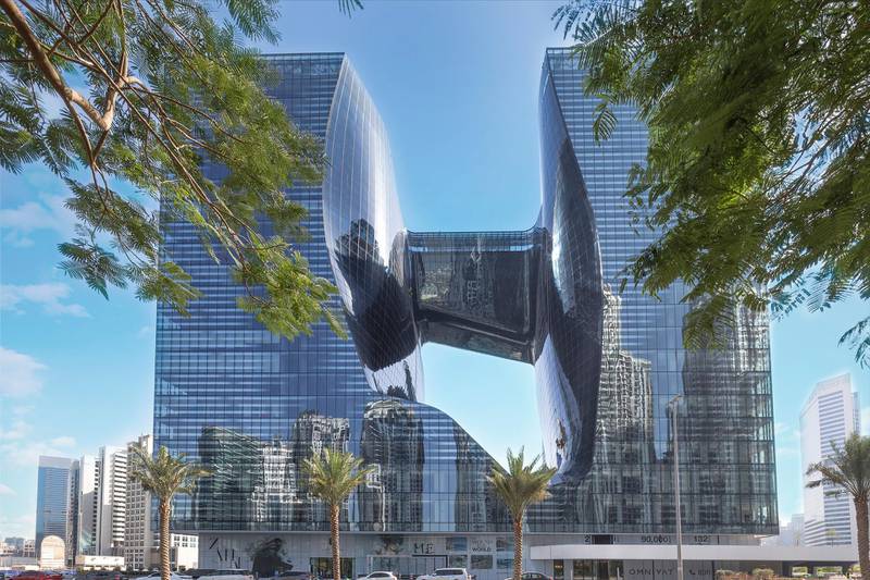 The building itself, as well as the hotel's interiors were designed by Zaha Hadid. Courtesy ME Dubai