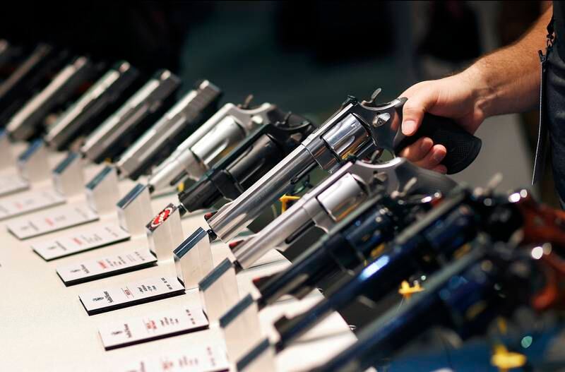 Handguns are displayed at the Smith & Wesson booth at the Shooting, Hunting and Outdoor Trade Show in Las Vegas. The company is one of several US gunmakers being sued by the Mexican government. AP Photo