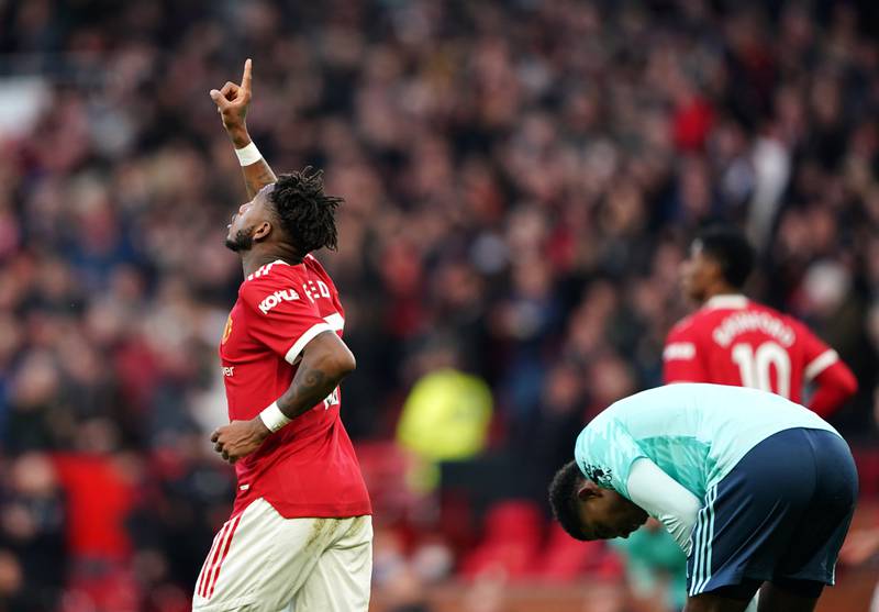 Manchester United's Fred celebrates scoring the leveller. PA