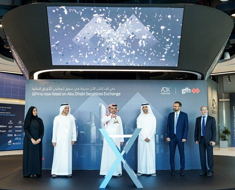 GFH shares began trading on the Abu Dhabi stock market on Tuesday under the symbol ‘GFH’. Photo: ADX
